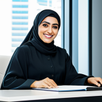 **

"A professional Arab businesswoman in a modest, tailored abaya, seated at a modern desk in a bright, contemporary office in Dubai. She is smiling confidently.  Fully clothed, appropriate attire, safe for work, perfect anatomy, natural proportions, professional photography, high quality, family-friendly."

**