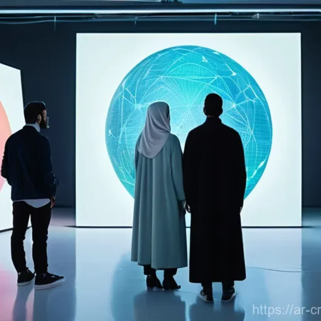 AI 콘텐츠의 저작권 인식 변화 - **Prompt:** A diverse group of people, including a young man in modern casual attire and a woman wea...
