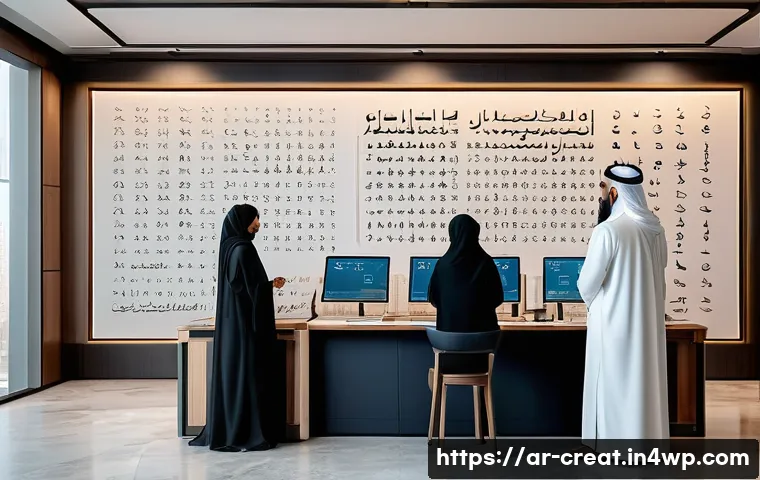 생성형 AI 저작권 연구 자료 - A modern Arabic legal office setting with diverse professionals discussing copyright laws related to...