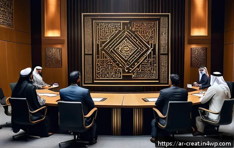 AI 콘텐츠와 저작권의 실제 사례 - A sophisticated courtroom scene in a modern Middle Eastern city, showcasing a diverse group of legal...